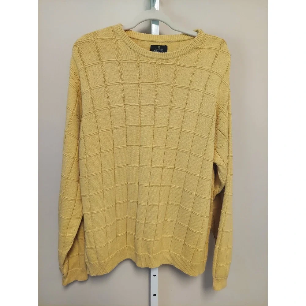 National‎ Geograpic Mens XL Yellow Cotton Sweater Gorpcore Preppy Grandpa